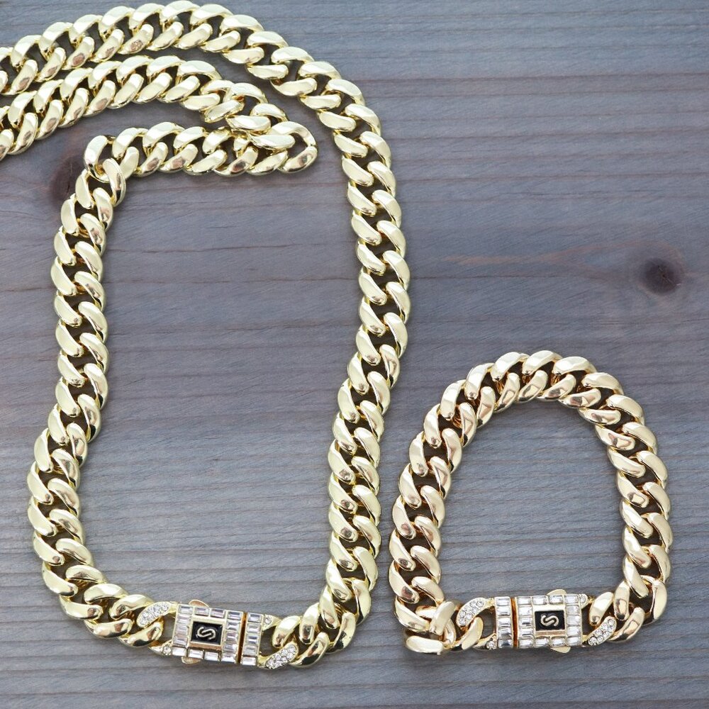 12mm Miami Cuban Monaco Style with CZ Diamond Chain 18k Gold Plated N/B Set